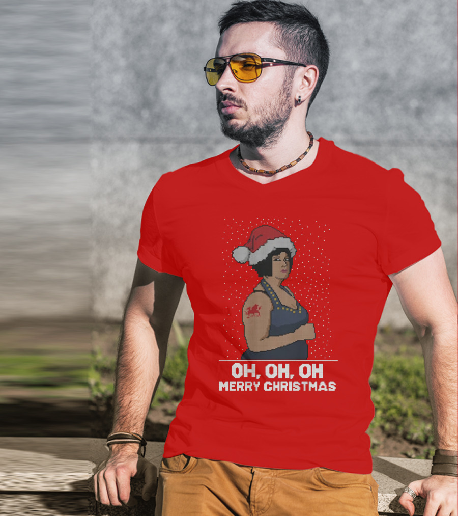 Oh Oh Oh Merry Christmas Santa Hat Tattoo T-Shirt