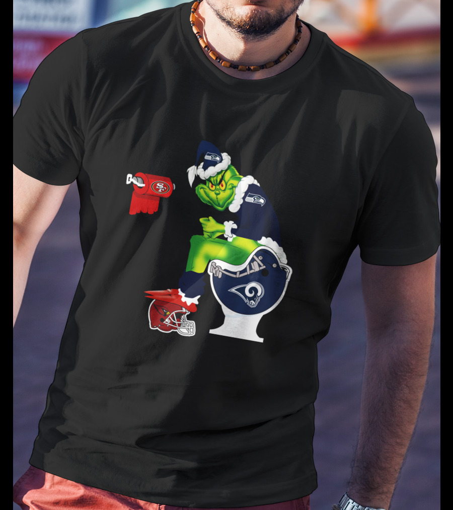Seahawks Grinch On Rams Toilet With 49ers Toilet Paper And Cardinals Plunger T-Shirt