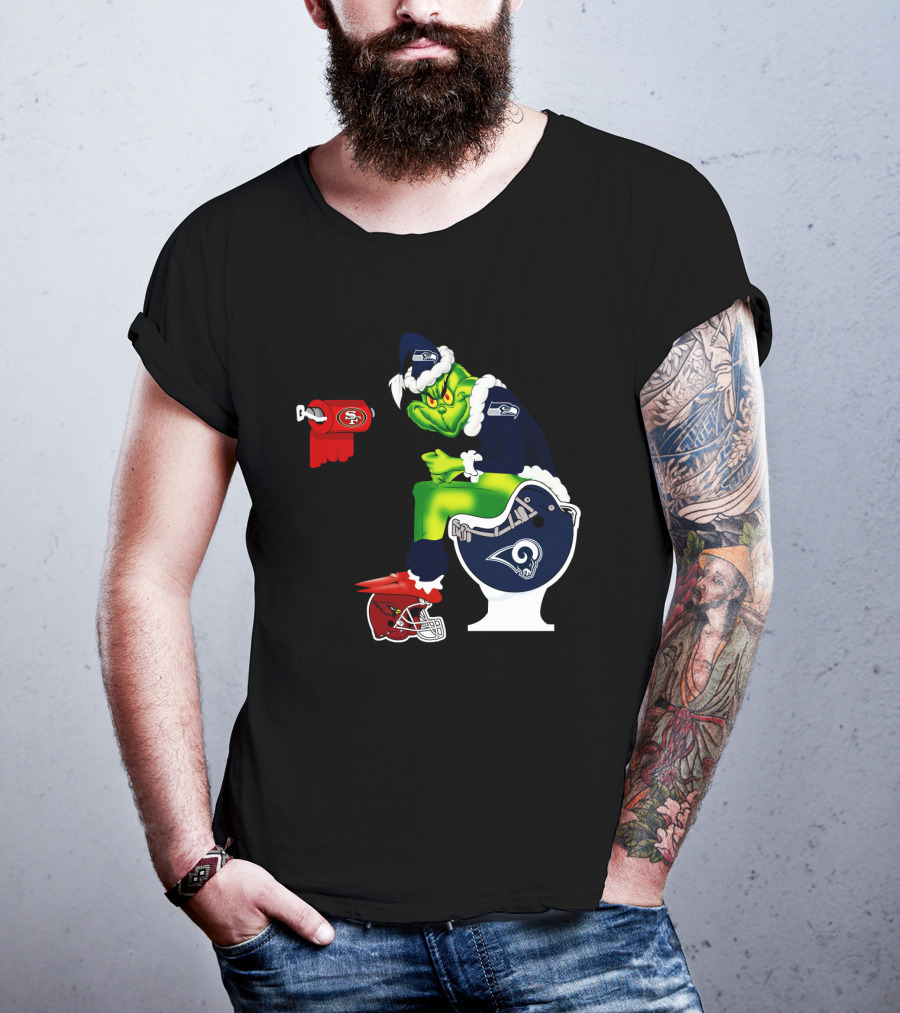 Seahawks Grinch On Rams Toilet With 49ers Toilet Paper And Cardinals Plunger T-Shirt