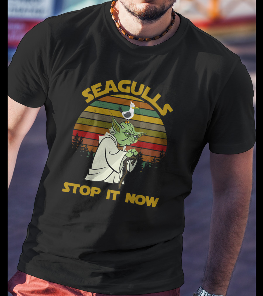 Yoda Seagulls Stop It Now Star Wars Retro Forest T-Shirt