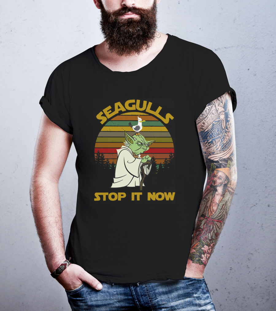 Yoda Seagulls Stop It Now Star Wars Retro Forest T-Shirt