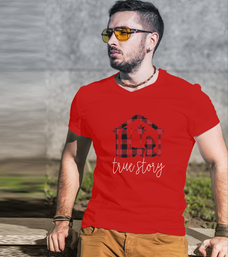 True Story Nativity Scene Buffalo Plaid T-Shirt