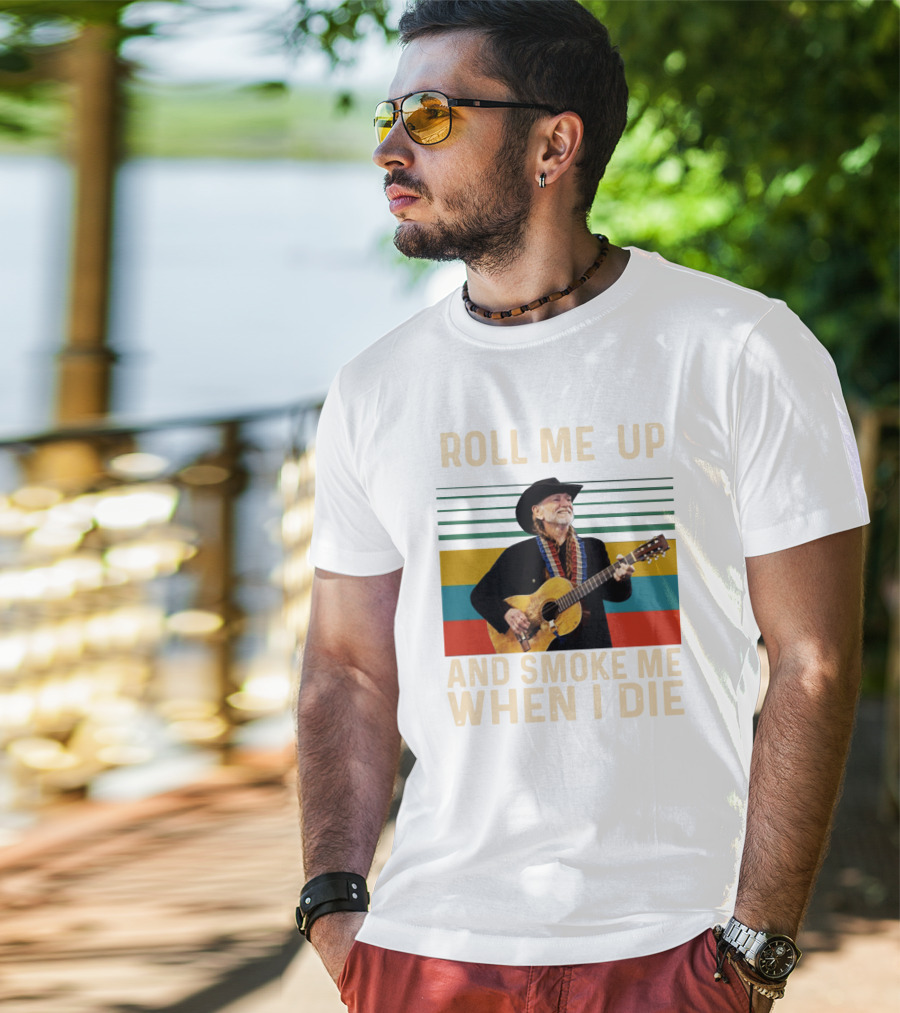 Roll Me Up And Smoke Me When I Die Cowboy Guitar Vintage Stripes T-Shirt