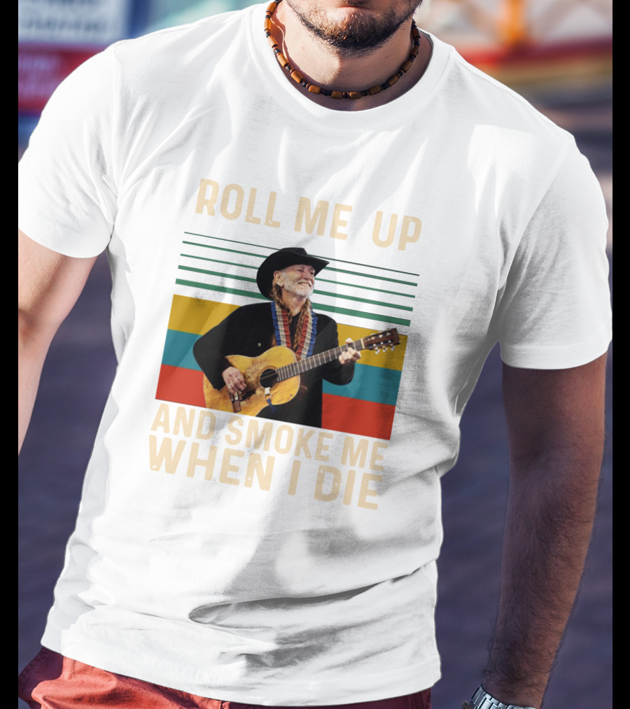 Roll Me Up And Smoke Me When I Die Cowboy Guitar Vintage Stripes T-Shirt
