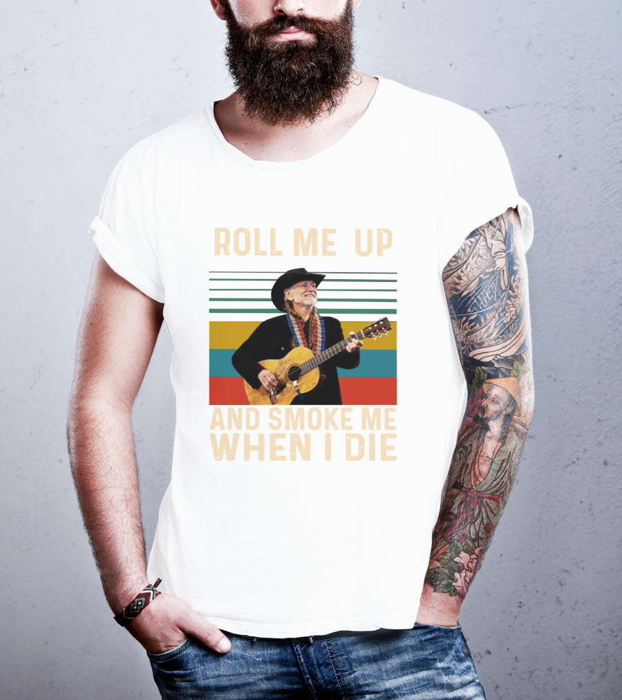 Roll Me Up And Smoke Me When I Die Cowboy Guitar Vintage Stripes T-Shirt
