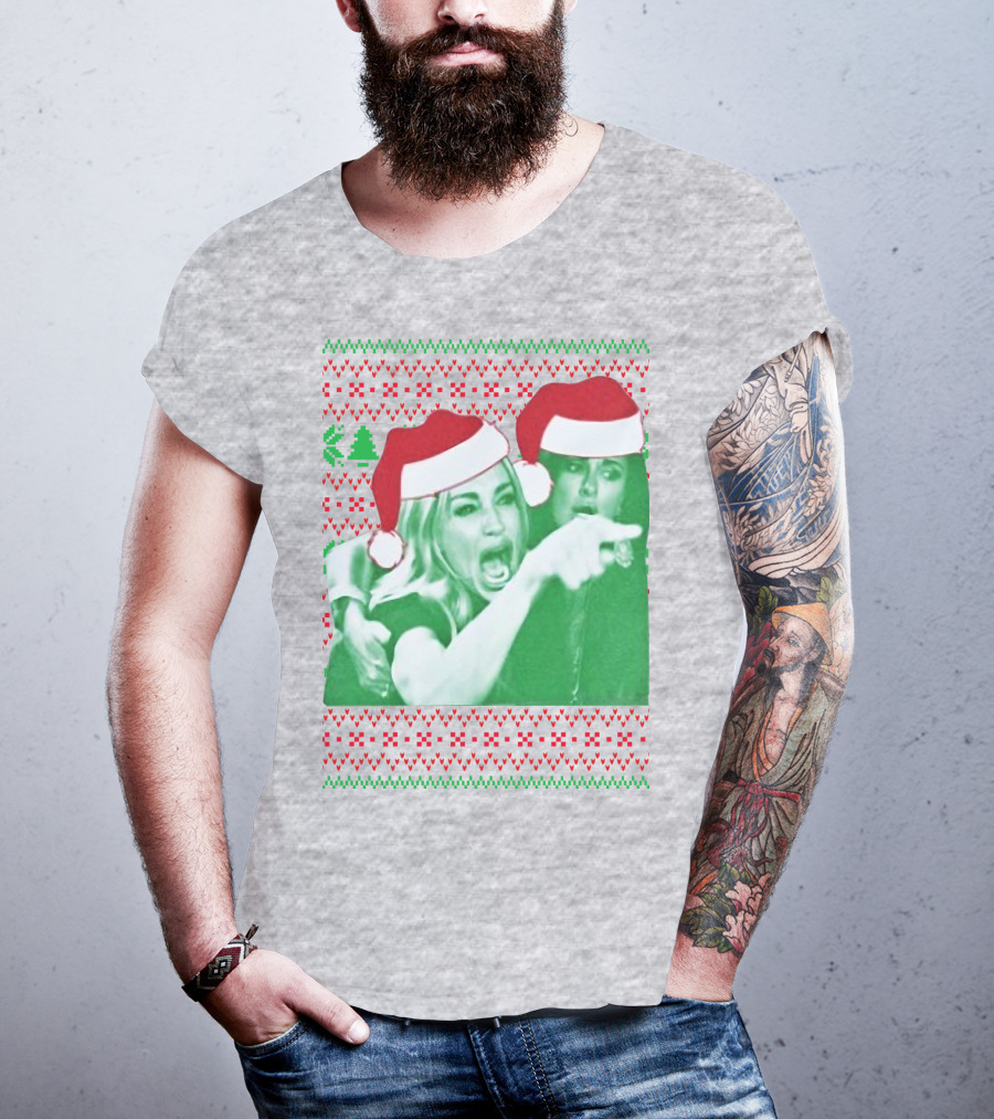 Woman Yelling At Cat Meme Christmas Santa Hats Raglan T-Shirt