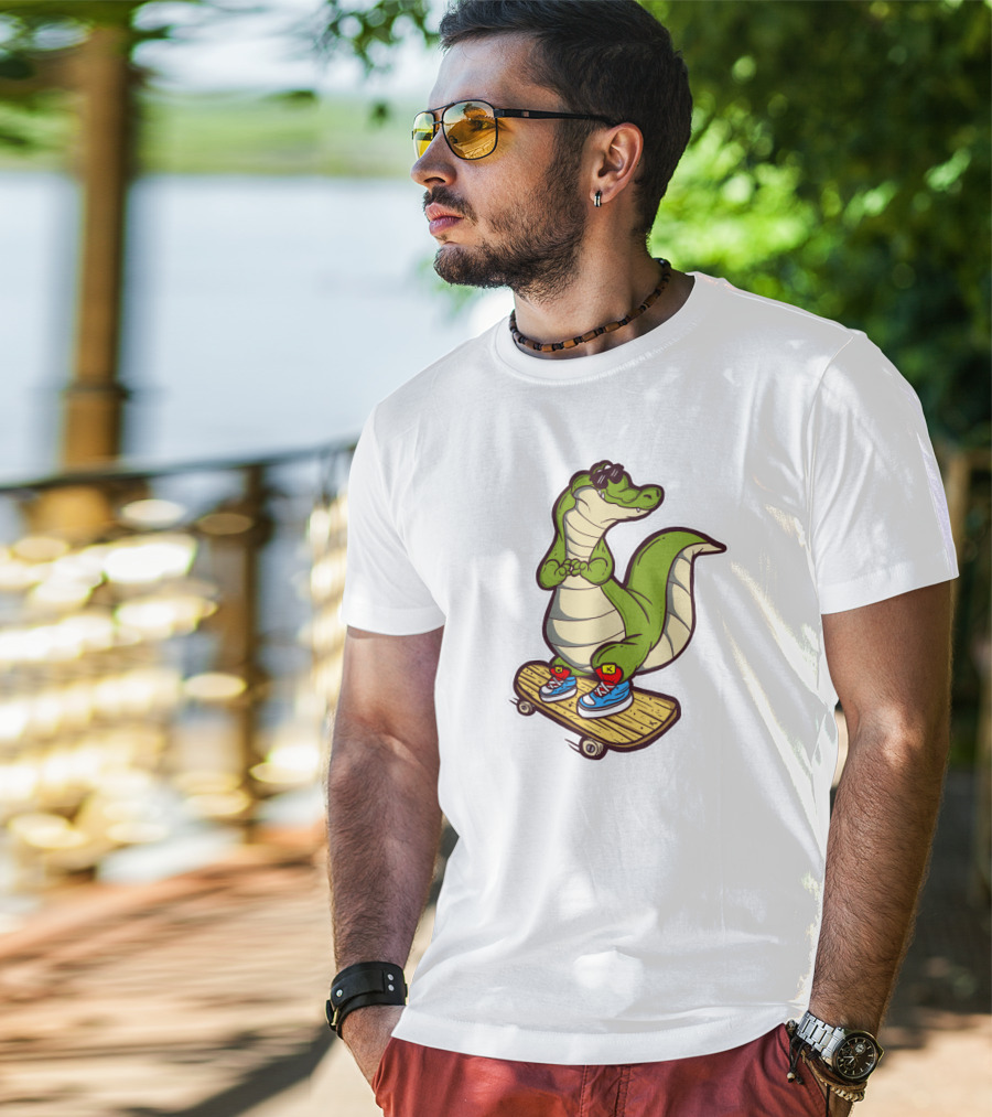 Crocodile Skates On Skateboard With Sneakers And Sunglasses T-Shirt