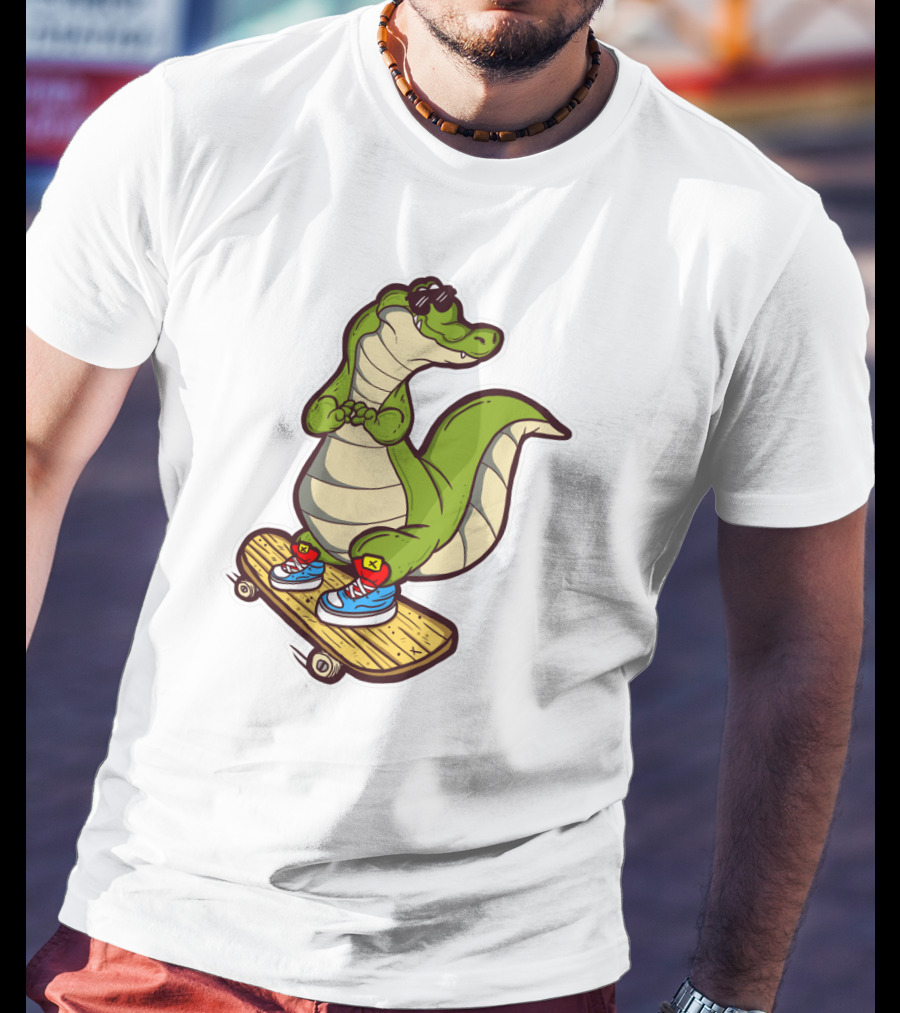 Crocodile Skates On Skateboard With Sneakers And Sunglasses T-Shirt