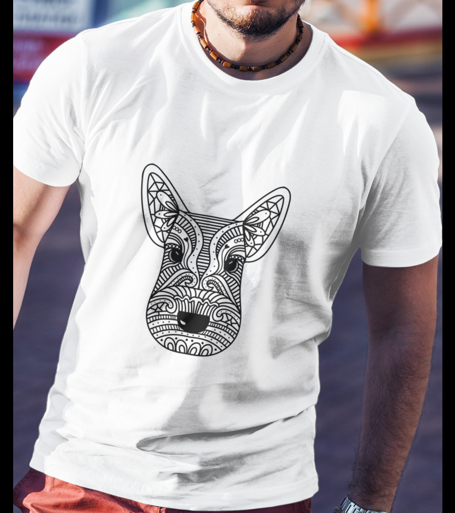 Intricate Hand Drawn Black Line Dog Face T-Shirt