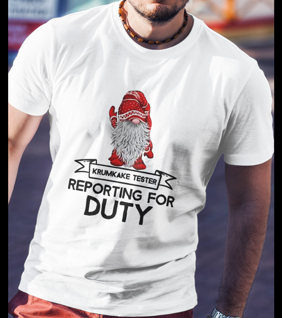 Krumkake Tester Reporting For Duty Christmas Gnome Festive Red Hat T-Shirt