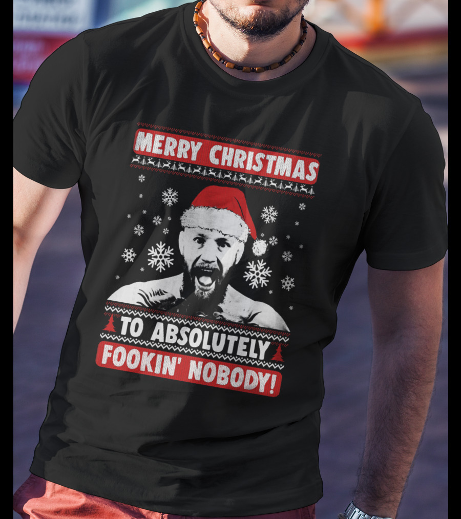 Merry Christmas To Absolutely Fookin' Nobody Santa Hat And Snowflakes T-Shirt