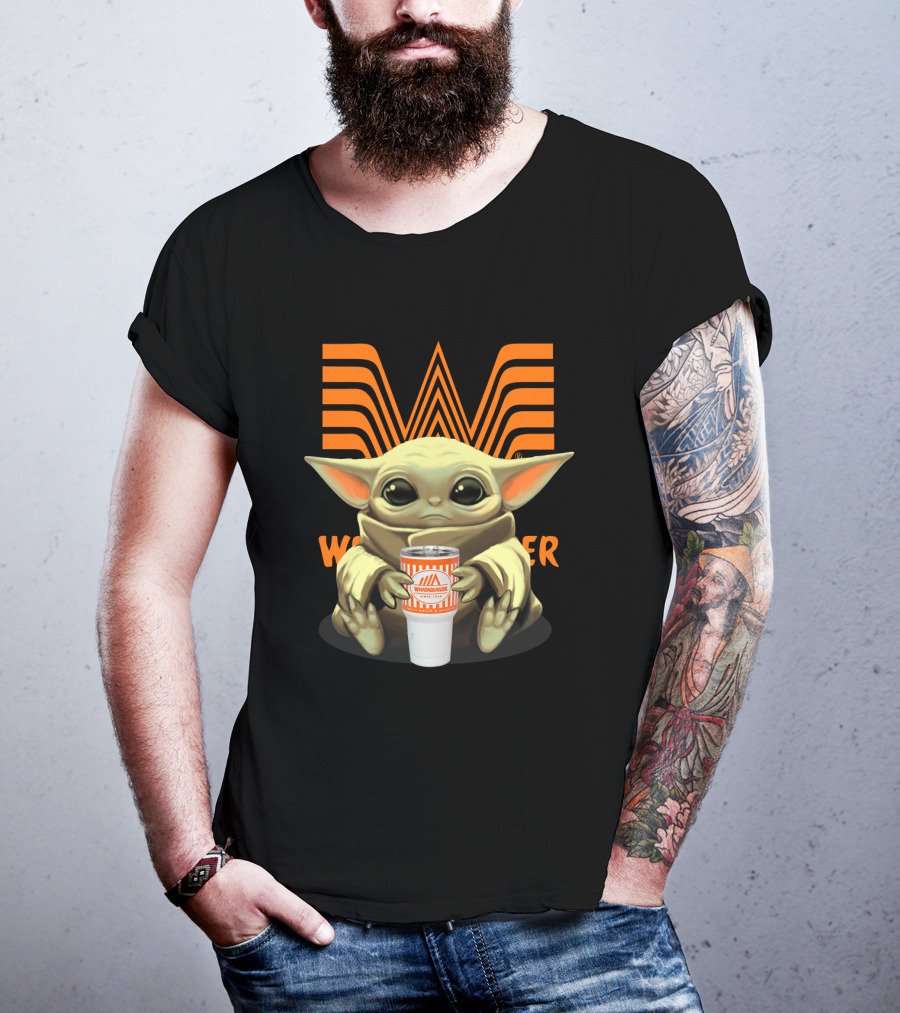 Baby Yoda Holding Whataburger Cup With Iconic Whataburger T-Shirt