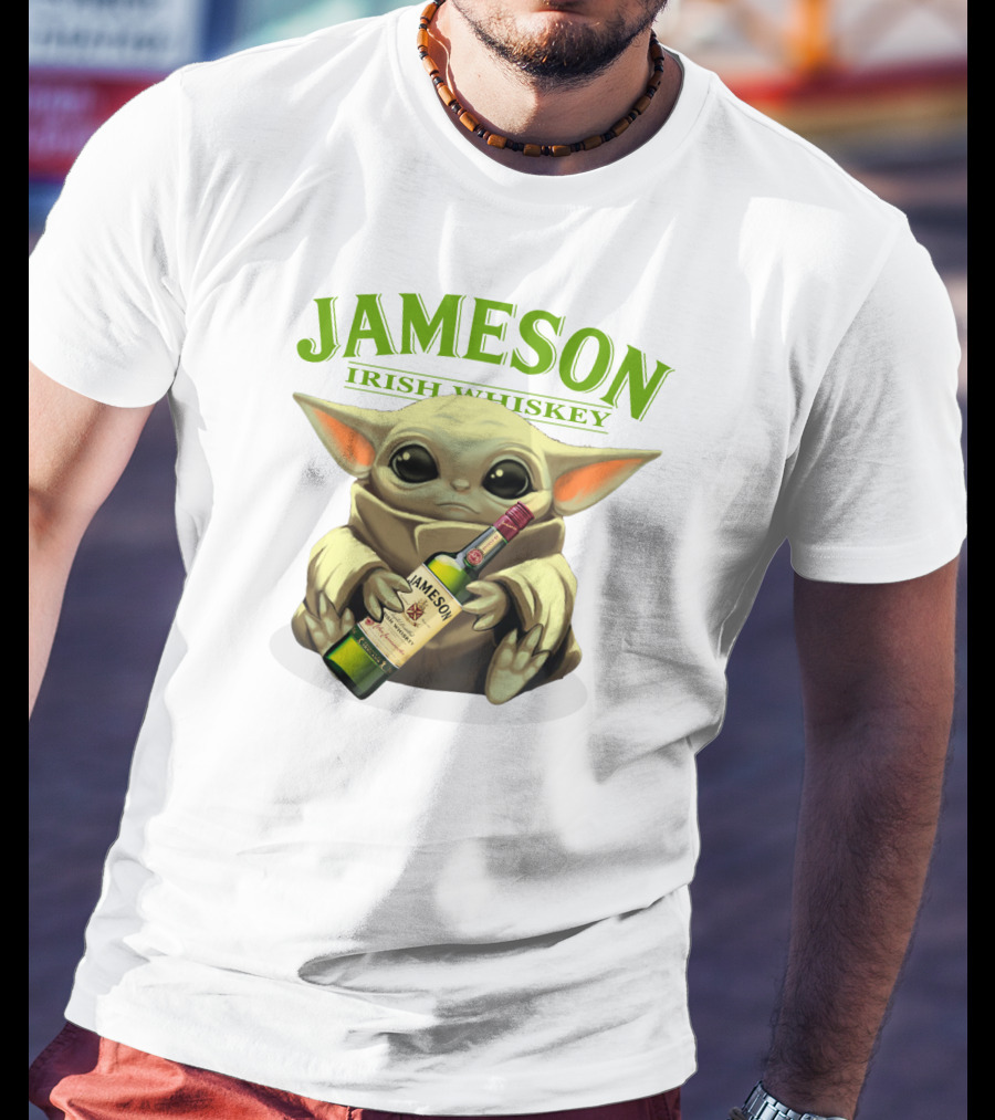 Jameson Irish Whiskey Baby Yoda Holding Whiskey Bottle T-Shirt