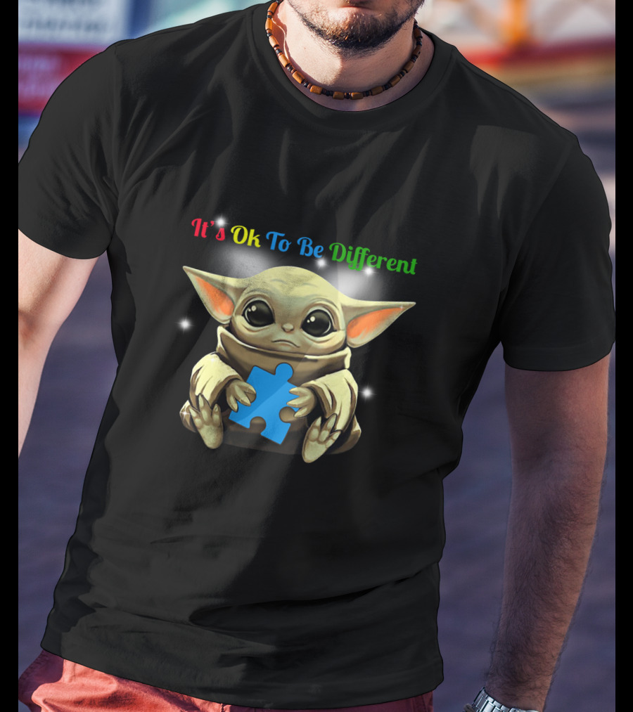 Baby Yoda It's Ok To Be Different Autism Puzzle Piece T-Shirt