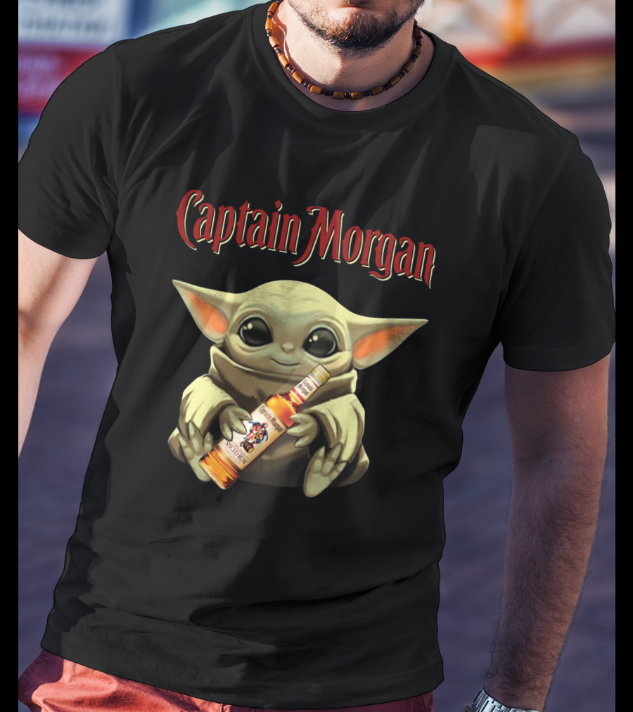 Captain Morgan Baby Yoda Holding Rum Bottle T-Shirt