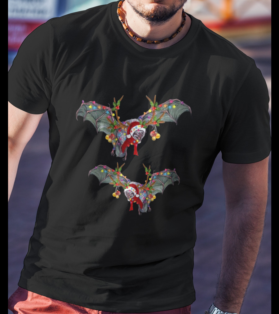 Santa Reindeer Bat With Festive Lights T-Shirt
