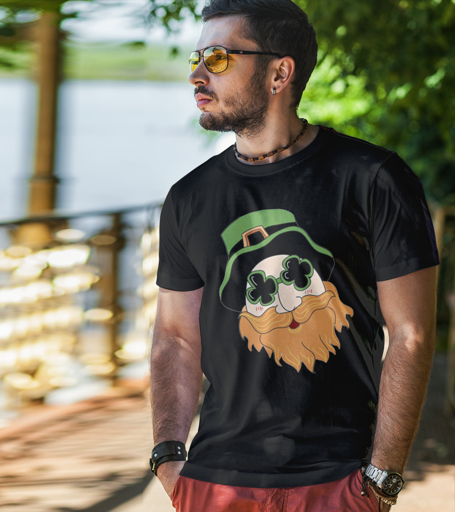 Green Hat Lucky Shamrock Beard T-Shirt