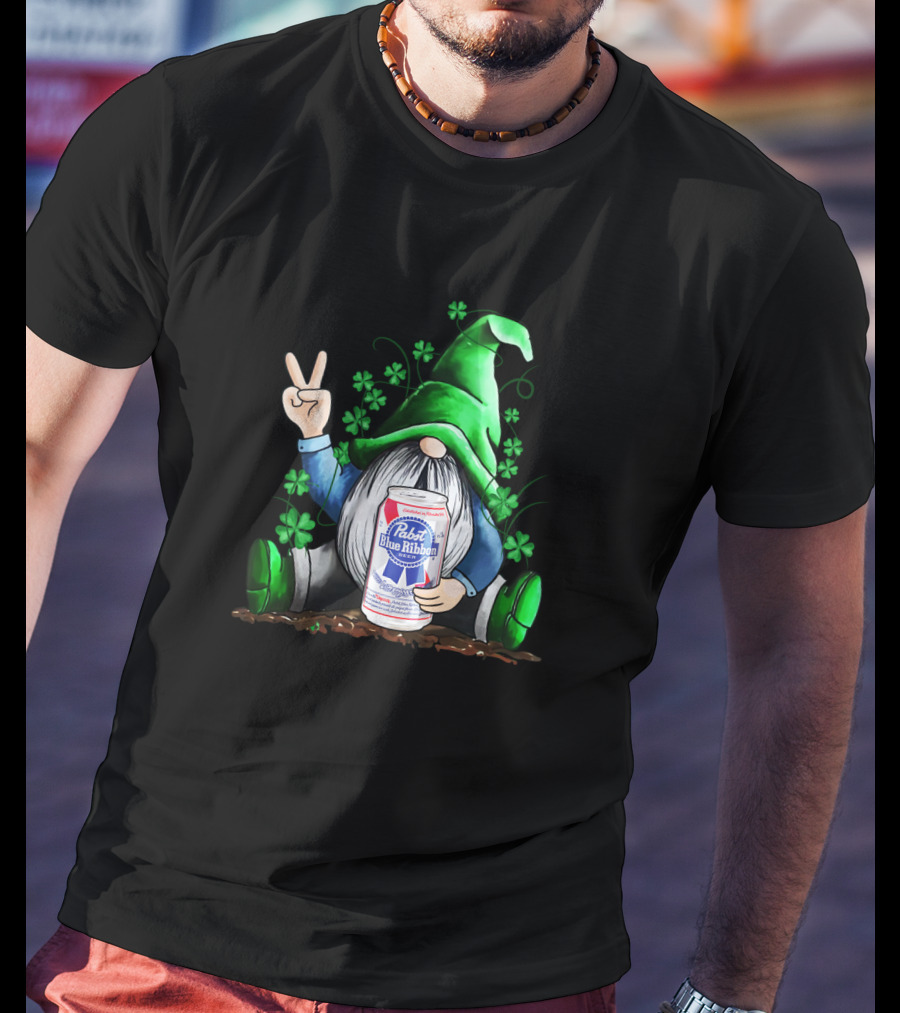 Pabst Blue Ribbon Irish Gnome St Patrick's Day Shamrocks T-Shirt
