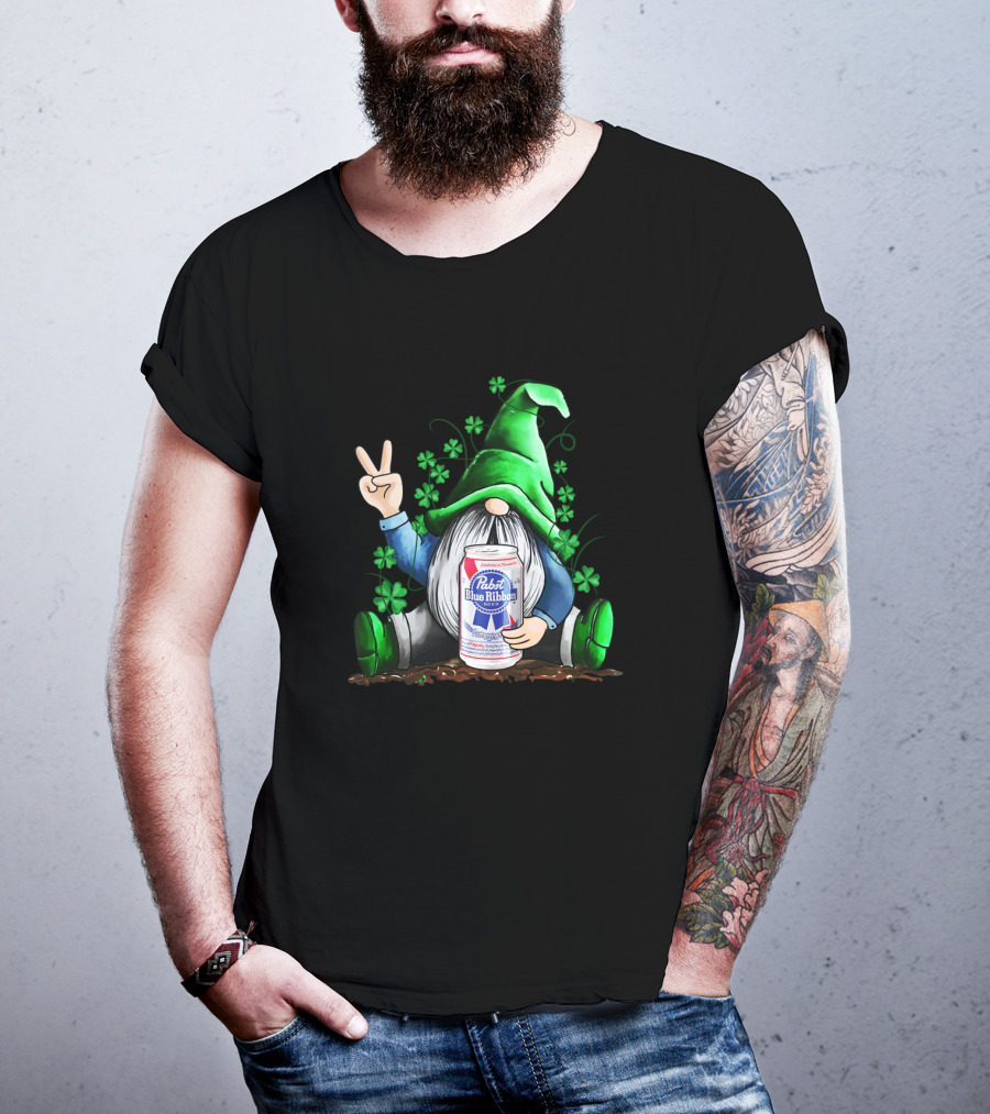 Pabst Blue Ribbon Irish Gnome St Patrick's Day Shamrocks T-Shirt
