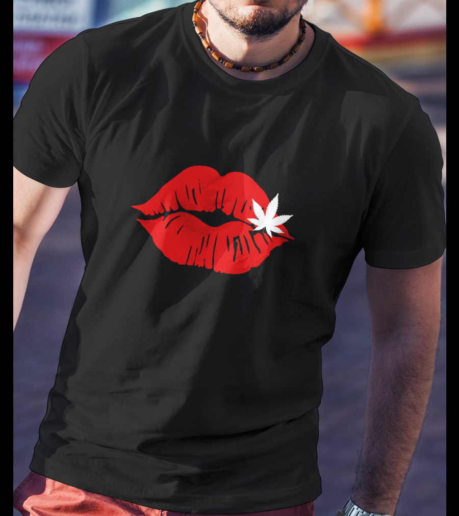 Red Lips Cannabis Weed Leaf T-Shirt
