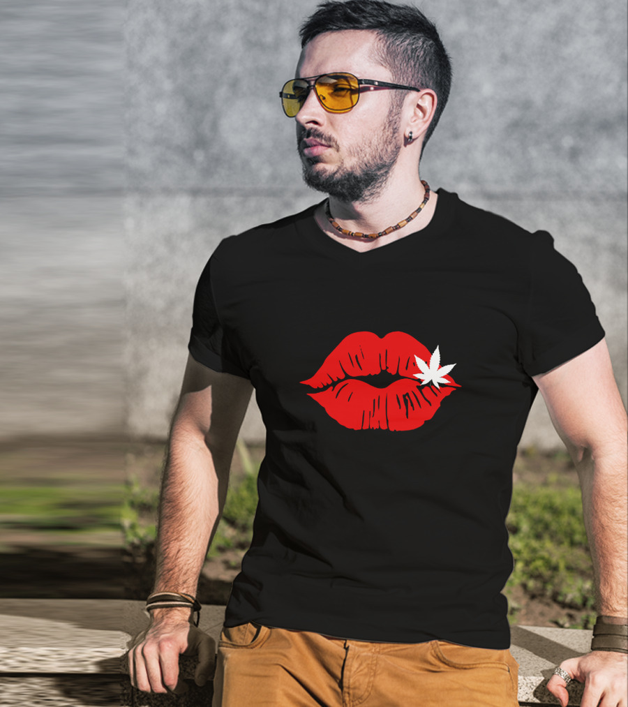 Red Lips Cannabis Weed Leaf T-Shirt