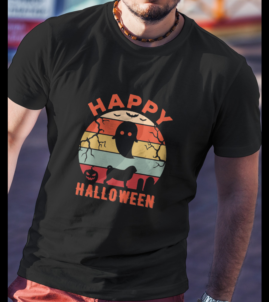 Happy Halloween Pug Dog Ghost Pumpkin T-Shirt