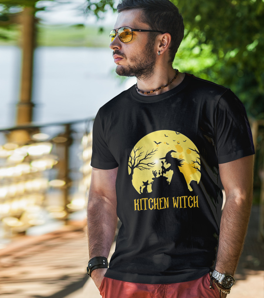 Kitchen Witch Halloween Silhouette Moon Cooking Potion T-Shirt