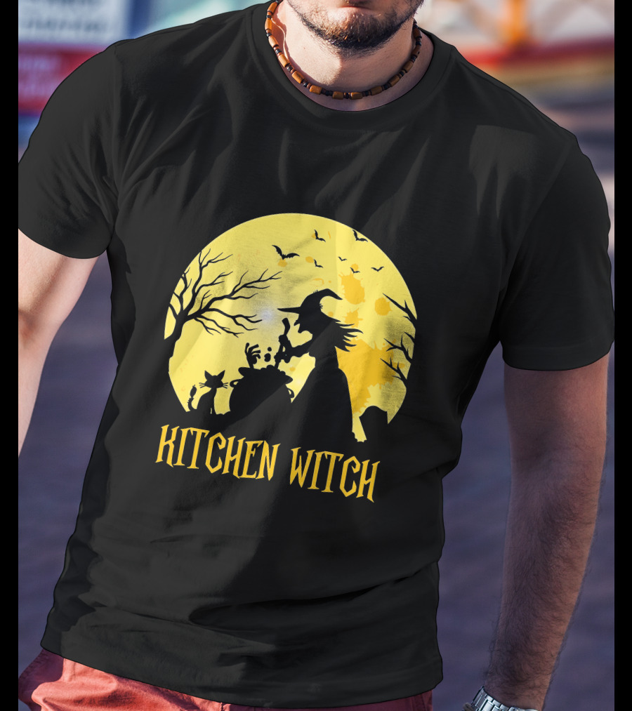 Kitchen Witch Halloween Silhouette Moon Cooking Potion T-Shirt