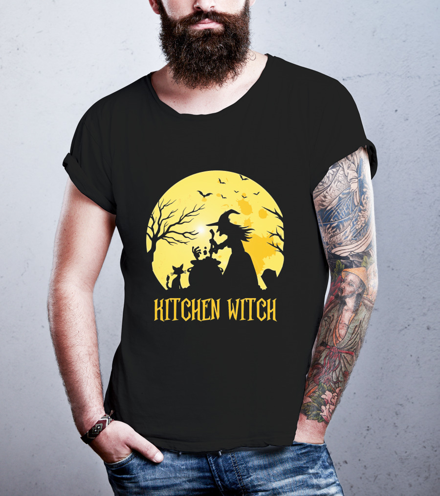 Kitchen Witch Halloween Silhouette Moon Cooking Potion T-Shirt
