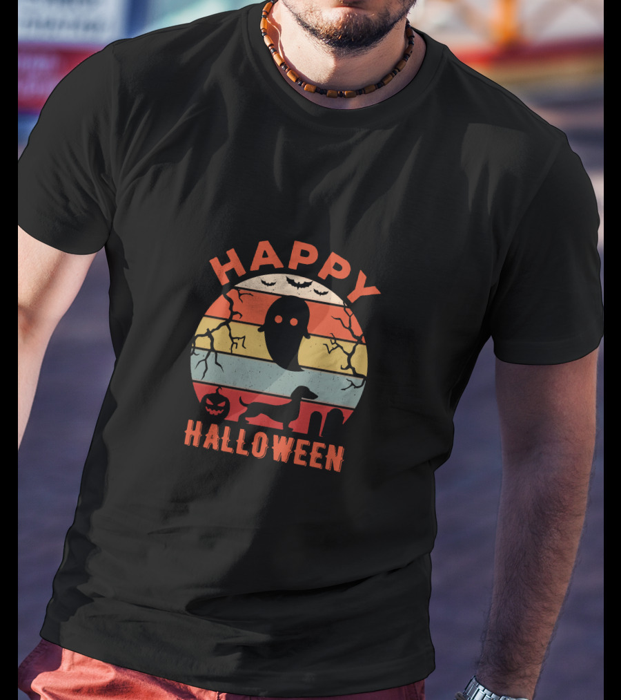 Happy Halloween Dachshund Ghost Pumpkin T-Shirt