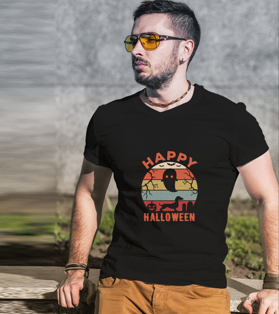 Happy Halloween Dachshund Ghost Pumpkin T-Shirt