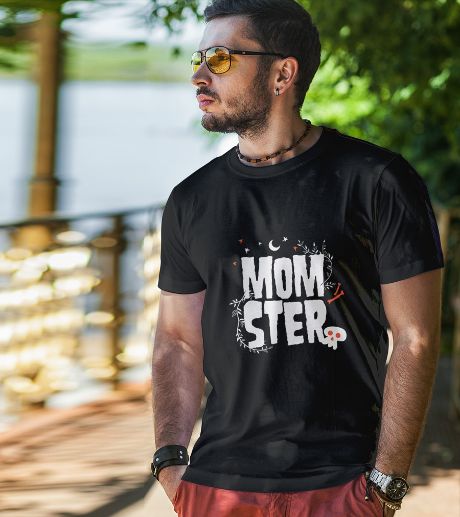 MOMSTER Halloween Mother Monster With Skull Moon And Stars T-Shirt