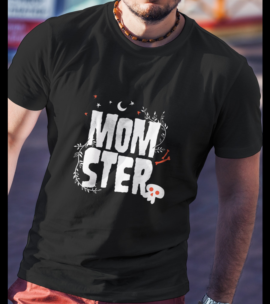 MOMSTER Halloween Mother Monster With Skull Moon And Stars T-Shirt