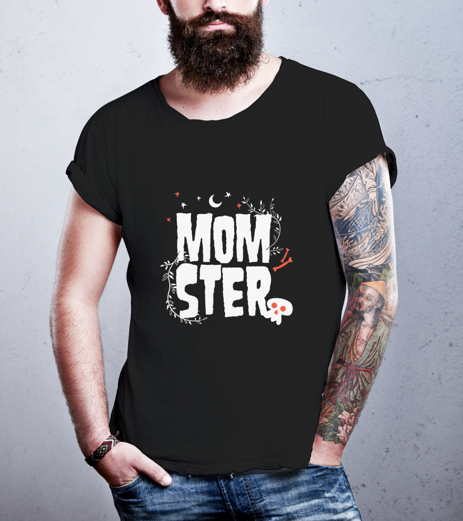 MOMSTER Halloween Mother Monster With Skull Moon And Stars T-Shirt