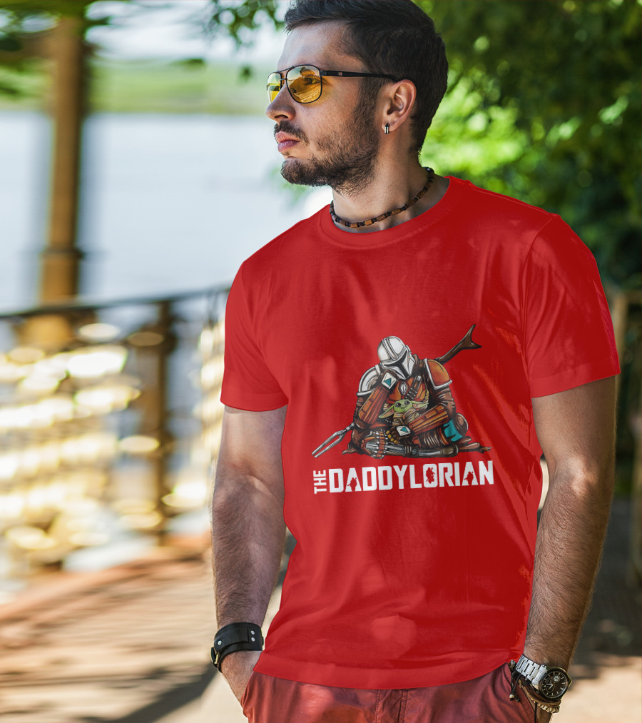 The Daddy Lorian Star Wars Mandalorian With Baby Yoda Grogu Hugging T-Shirt