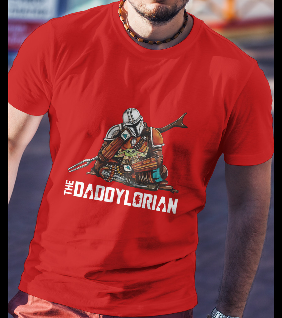 The Daddy Lorian Star Wars Mandalorian With Baby Yoda Grogu Hugging T-Shirt
