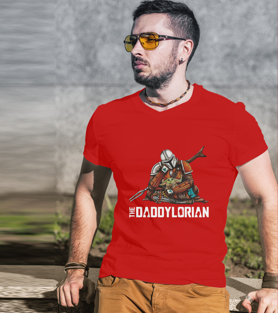 The Daddy Lorian Star Wars Mandalorian With Baby Yoda Grogu Hugging T-Shirt