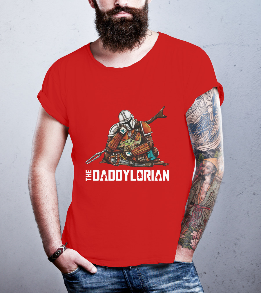 The Daddy Lorian Star Wars Mandalorian With Baby Yoda Grogu Hugging T-Shirt