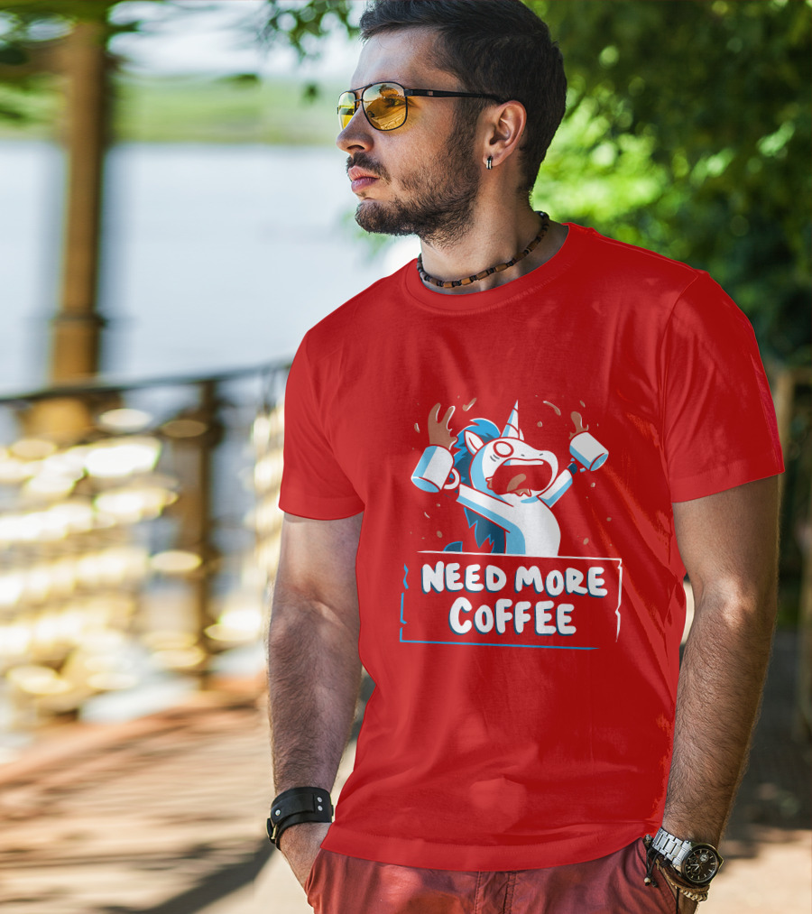 Need More Coffee Unicorn With Empty Mugs T-Shirt