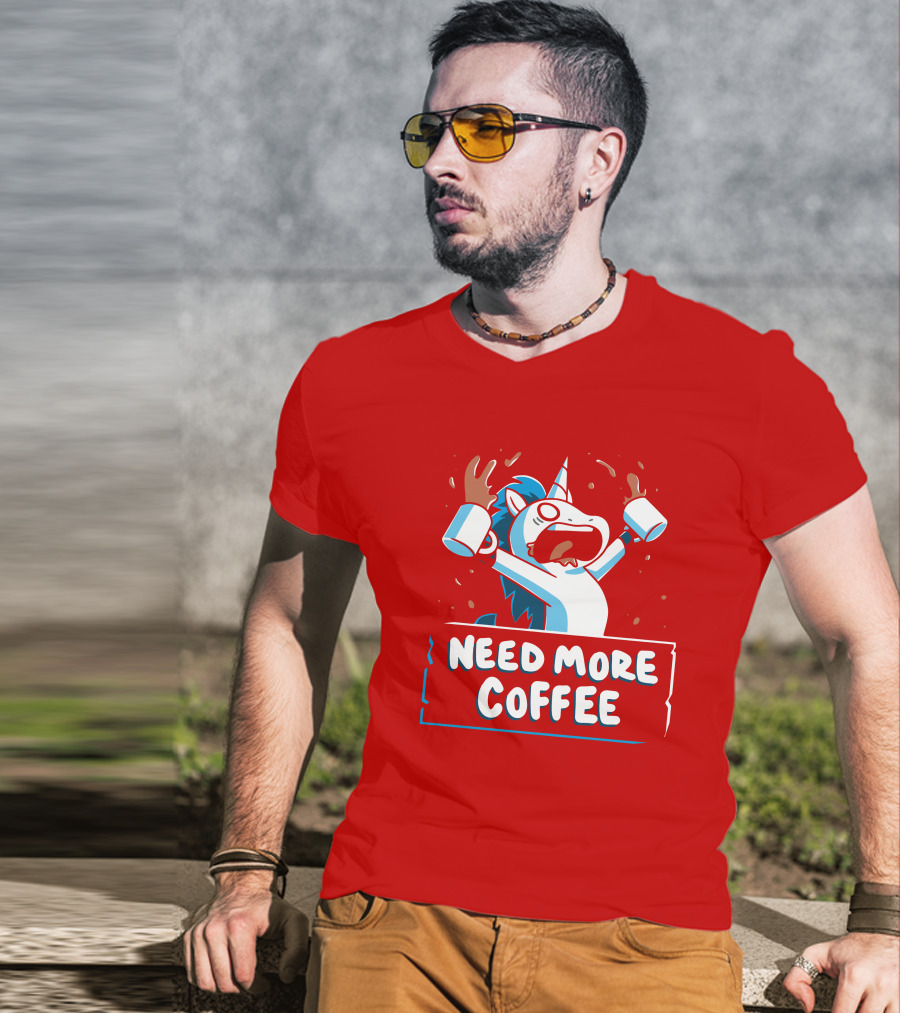 Need More Coffee Unicorn With Empty Mugs T-Shirt