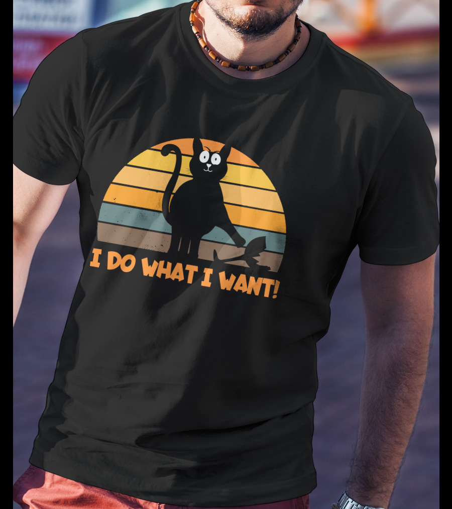 Naughty Cat Retro Sunset I Do What I Want T-Shirt