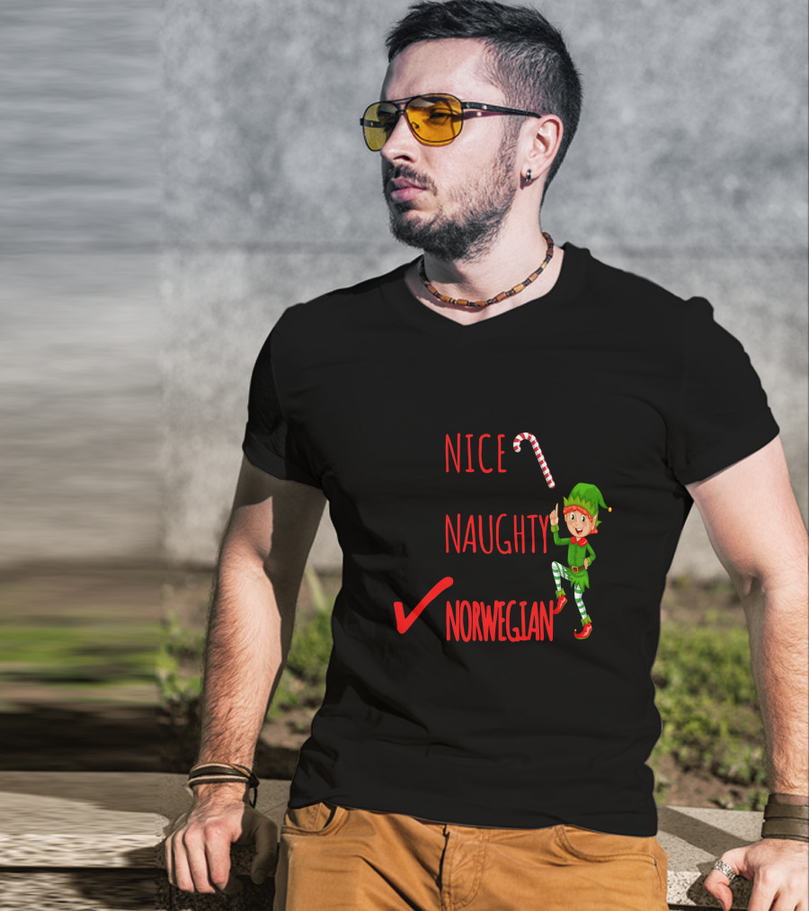 Nice Naughty Norwegian Elf Christmas Checklist T-Shirt
