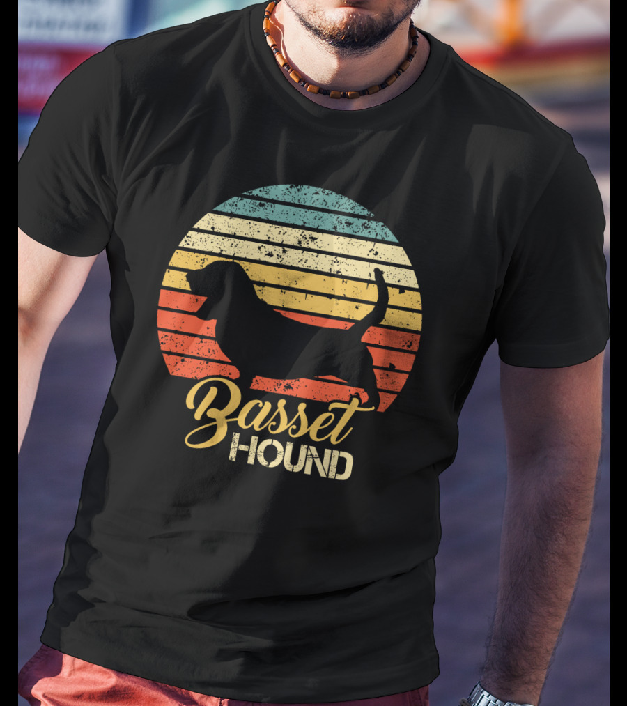 Retro Basset Hound Silhouette In Vintage Sunset T-Shirt