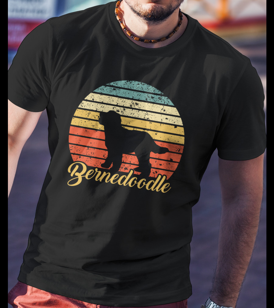 Retro Striped Bernedoodle T-Shirt