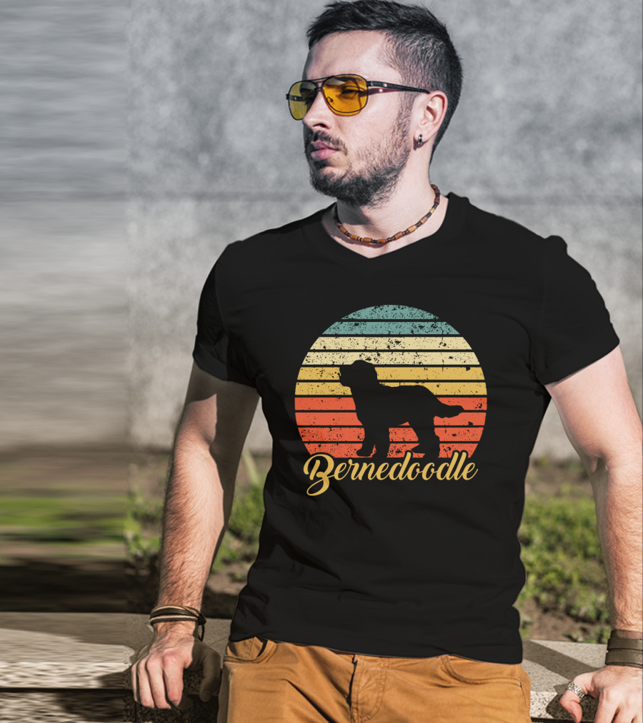 Retro Striped Bernedoodle T-Shirt