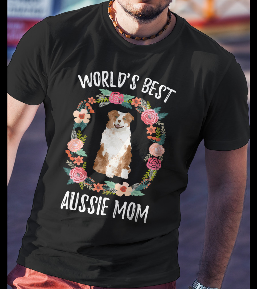 World's Best Aussie Mom Floral Dog T-Shirt
