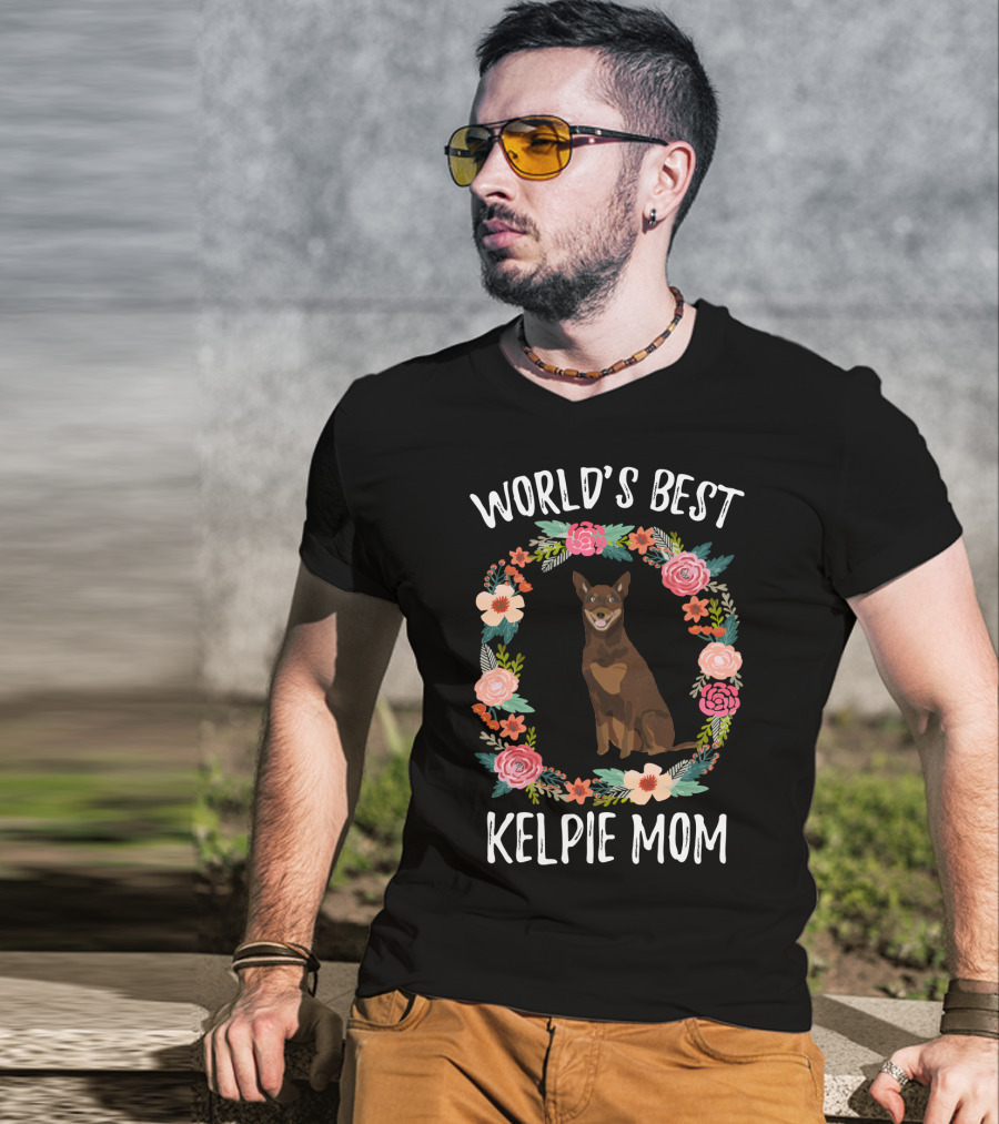 World's Best Kelpie Mom Floral Australian Kelpie Dog T-Shirt