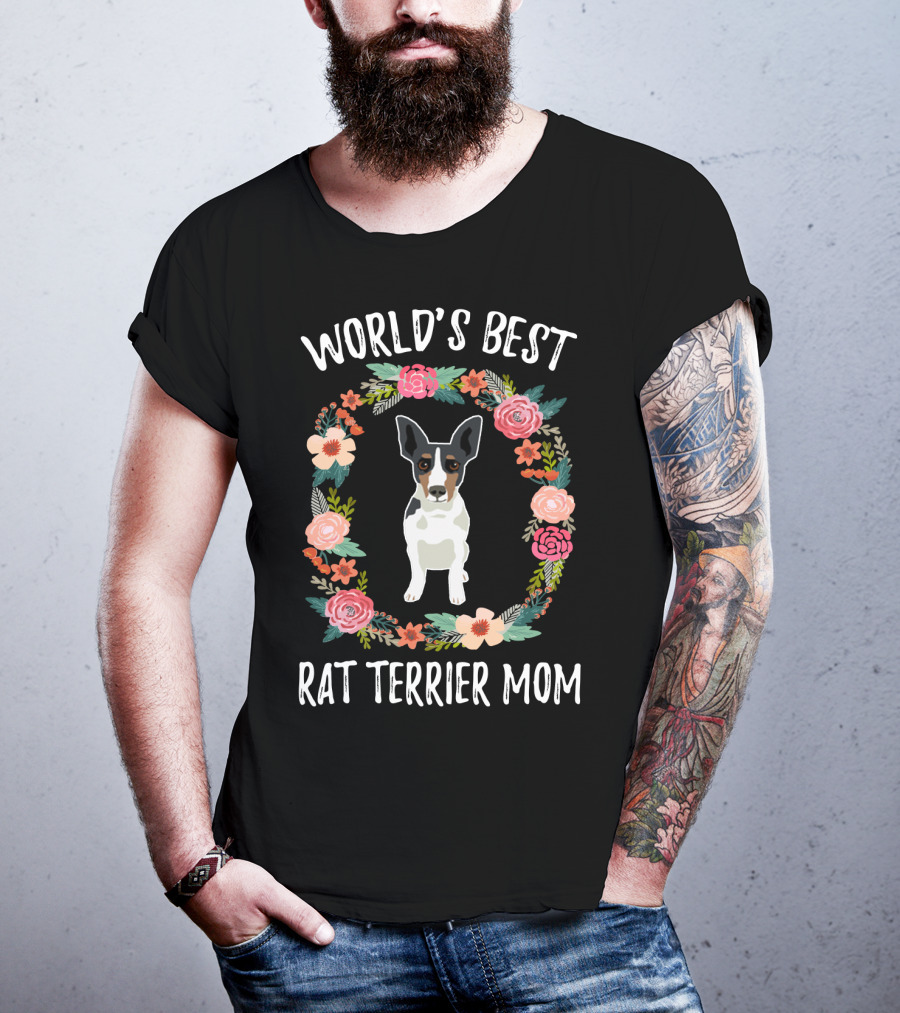 World's Best Rat Terrier Mom In Floral Wreath T-Shirt