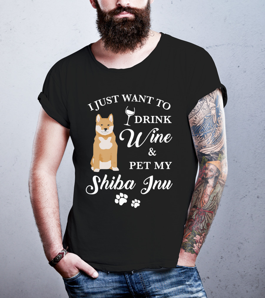 I Just Want To Drink Wine And Pet My Shiba Inu T-Shirt
