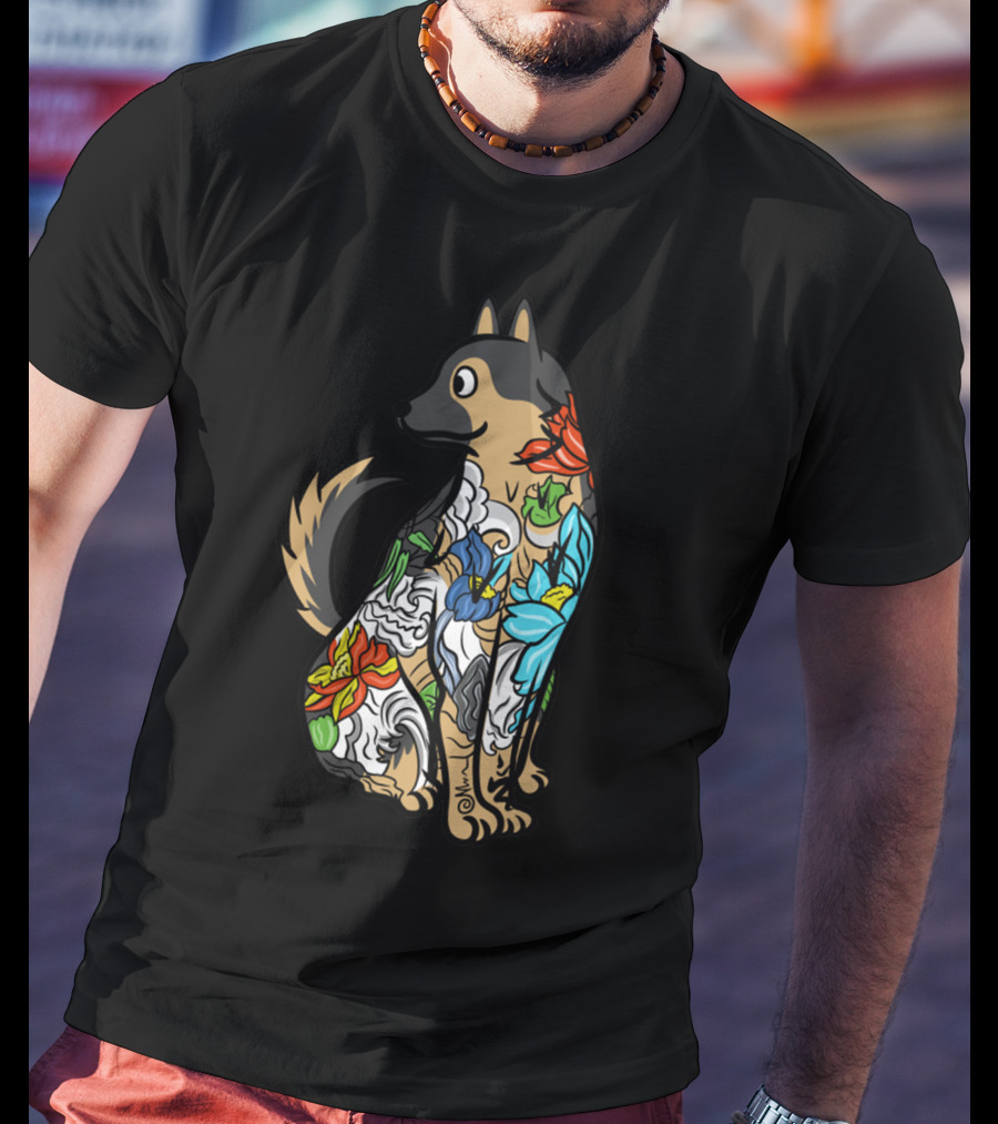 German Shepherd Vibrant Floral Tattoo T-Shirt